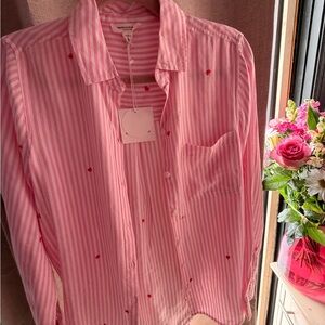 beachlunchlounge Pink and White Striped Button Down Shirt